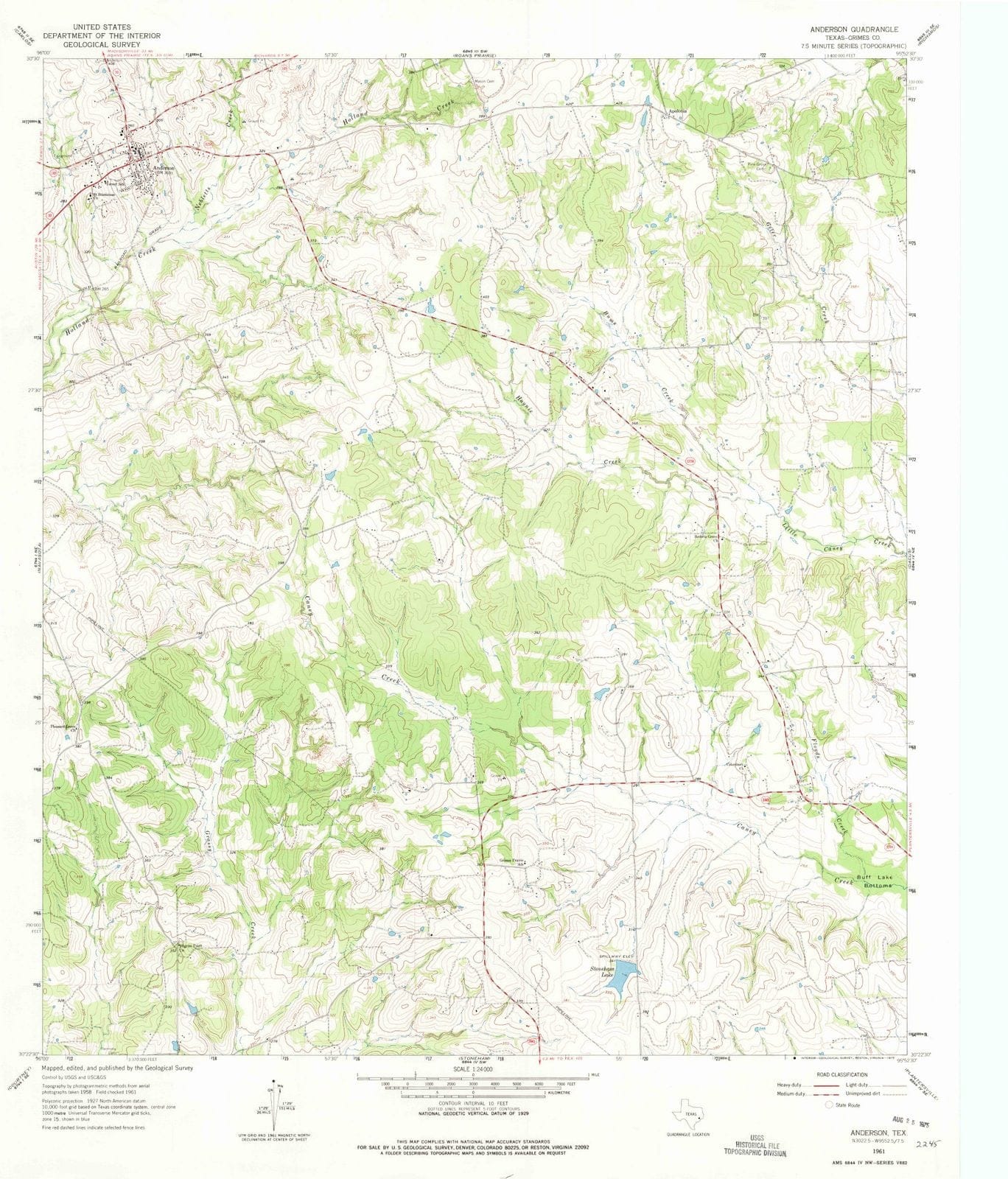 1961 Anderson, TX - Texas - USGS Topographic Map