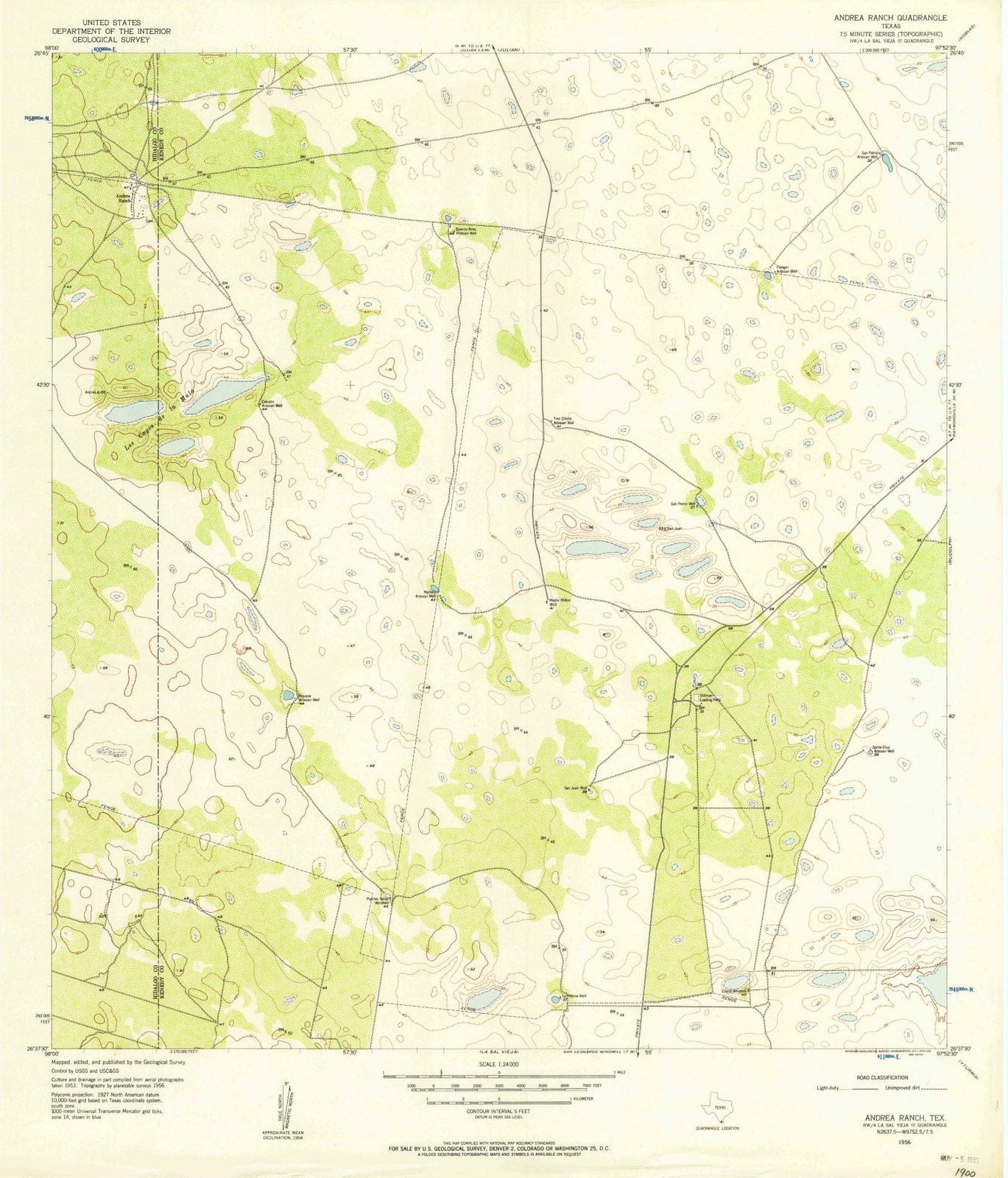 1956 Andrea Ranch, TX - Texas - USGS Topographic Map