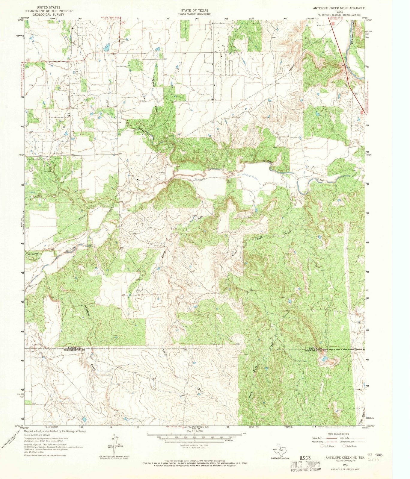 1962 Antelope Creek, TX - Texas - USGS Topographic Map