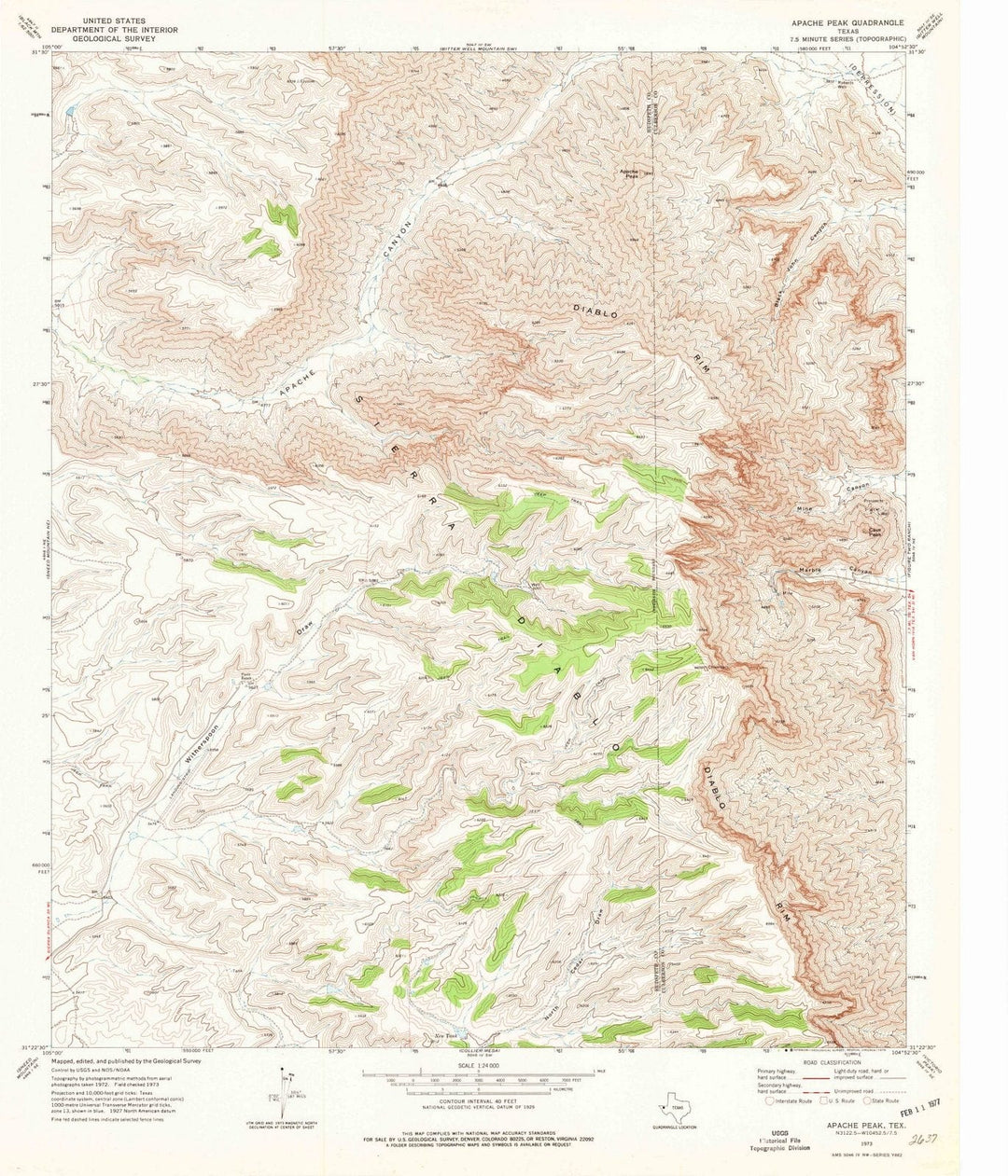 1973 Apache Peak, TX - Texas - USGS Topographic Map