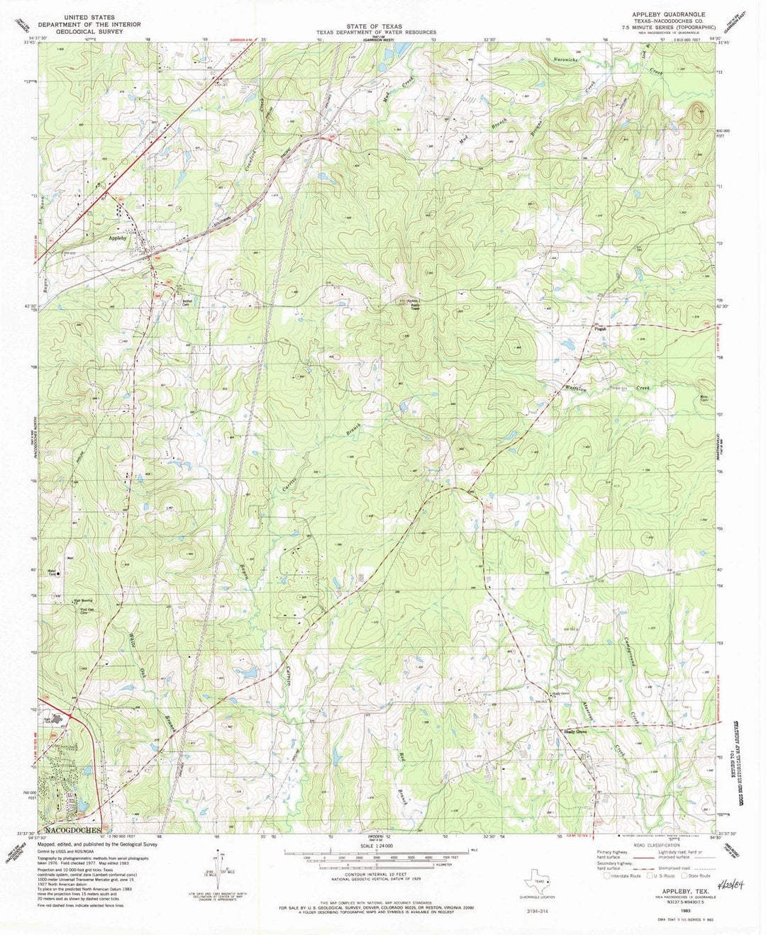 1983 Appleby, TX - Texas - USGS Topographic Map