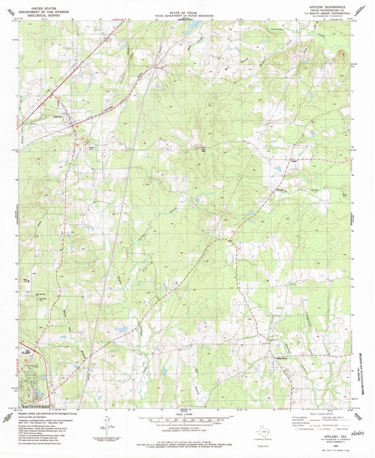 1983 Appleby, TX - Texas - USGS Topographic Map