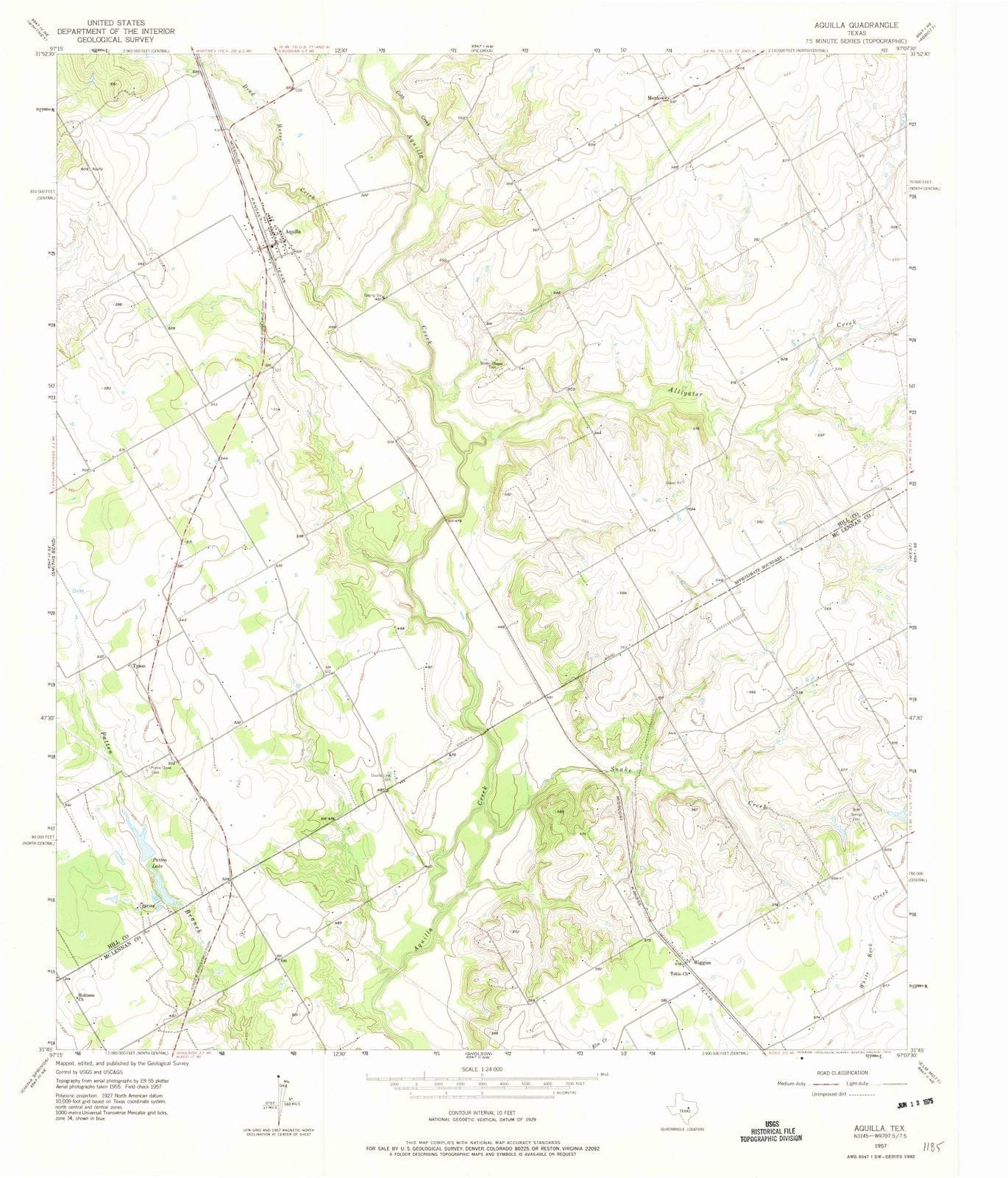 1957 Aquilla, TX - Texas - USGS Topographic Map