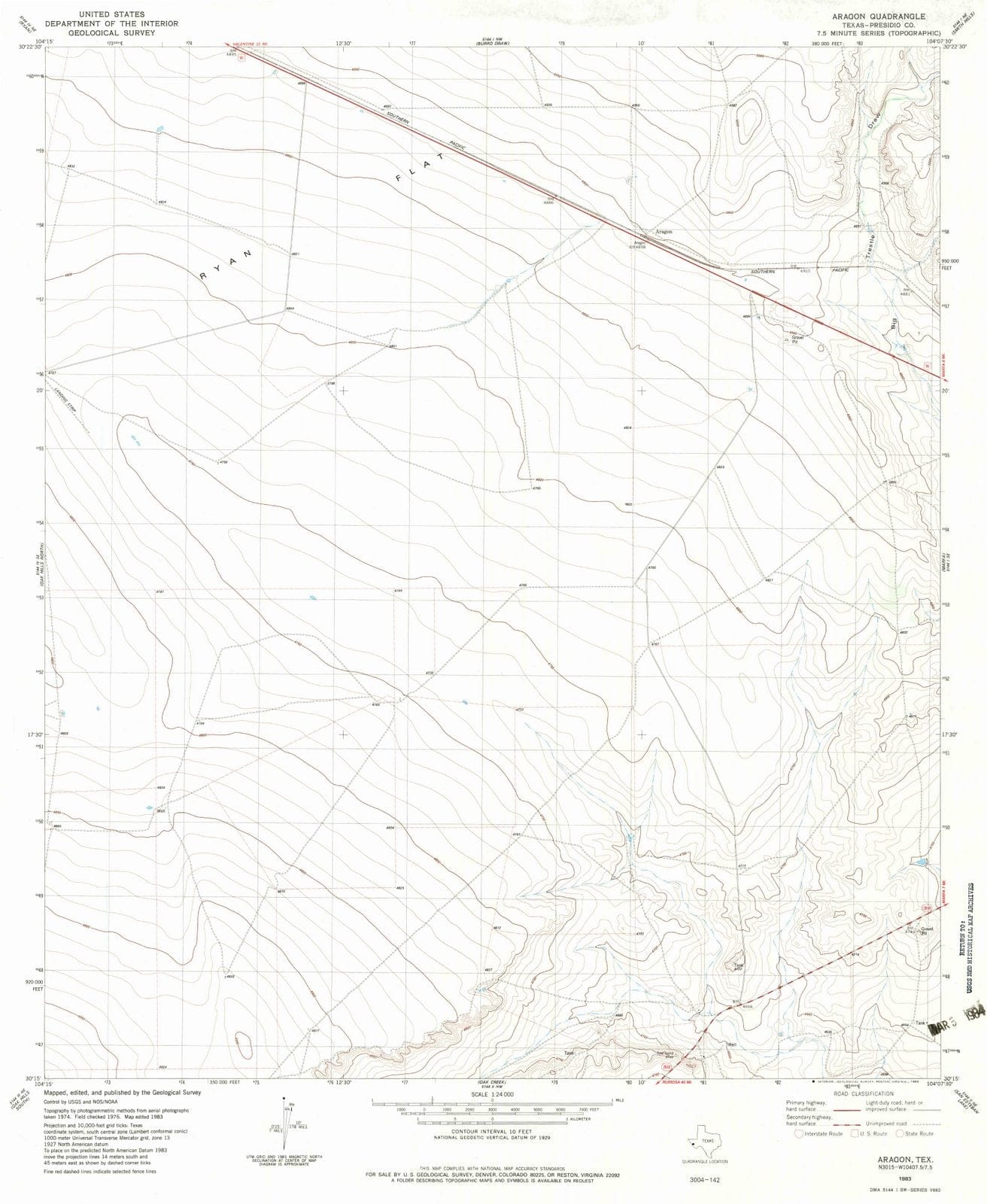 1983 Aragon, TX - Texas - USGS Topographic Map