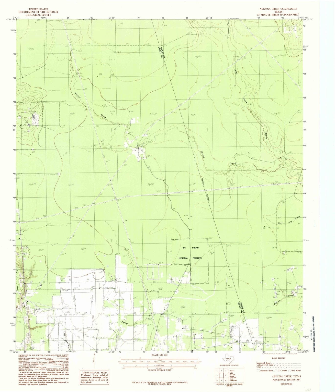 1984 Arizona Creek, TX - Texas - USGS Topographic Map