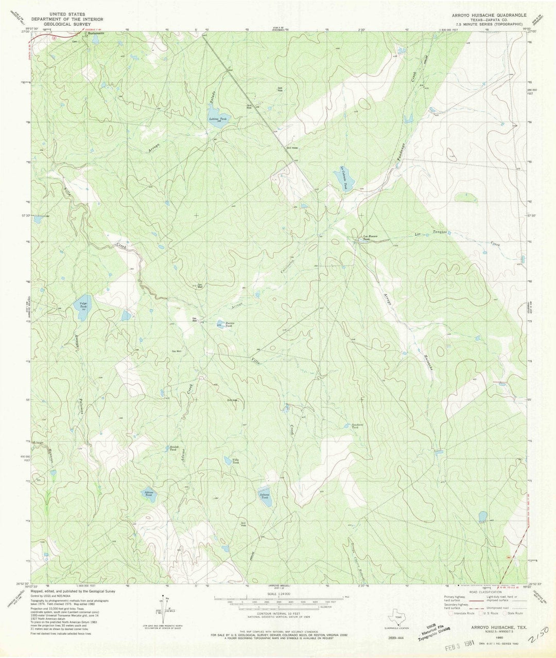 1980 Arroyo Huisache, TX - Texas - USGS Topographic Map