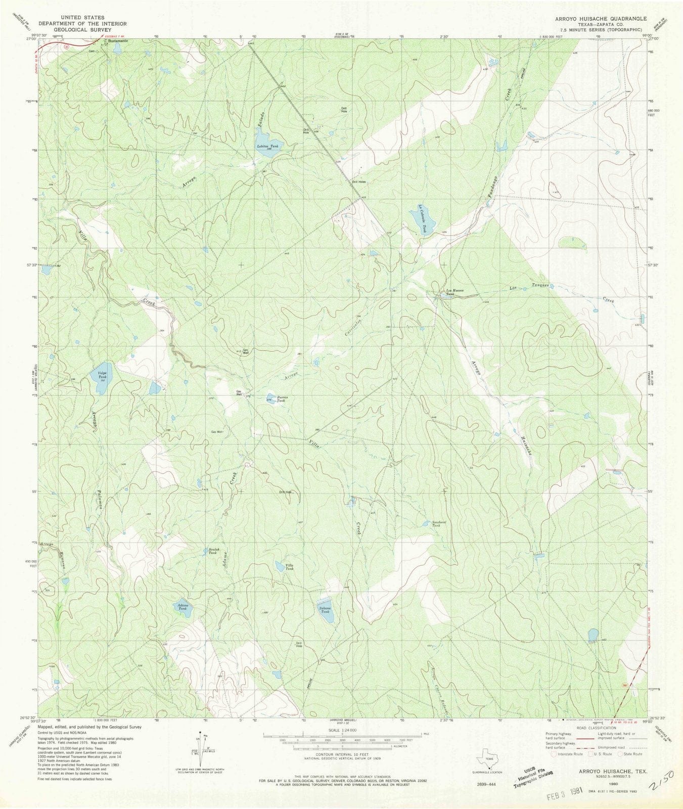 1980 Arroyo Huisache, TX - Texas - USGS Topographic Map