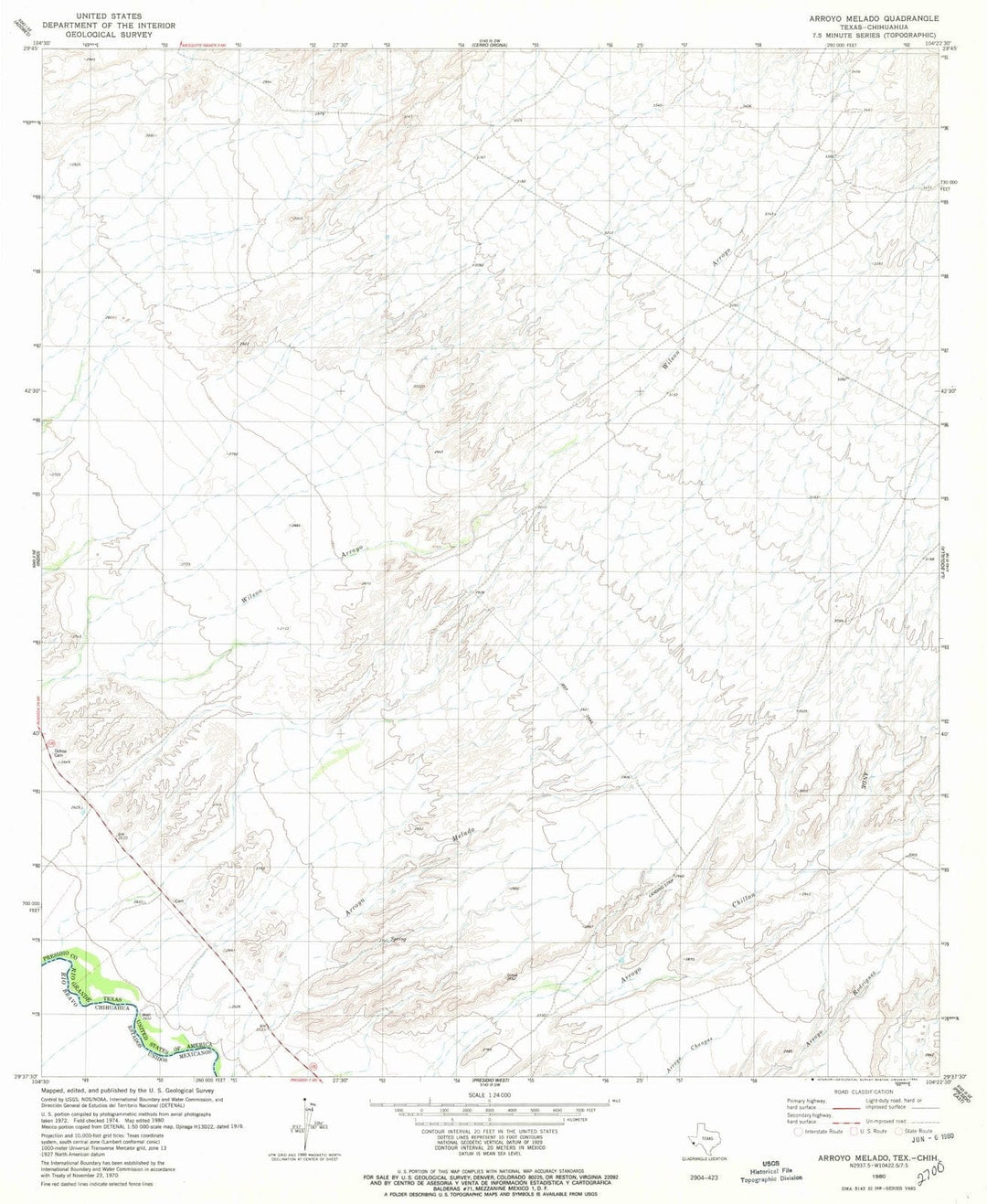 1980 Arroyo Melado, TX - Texas - USGS Topographic Map