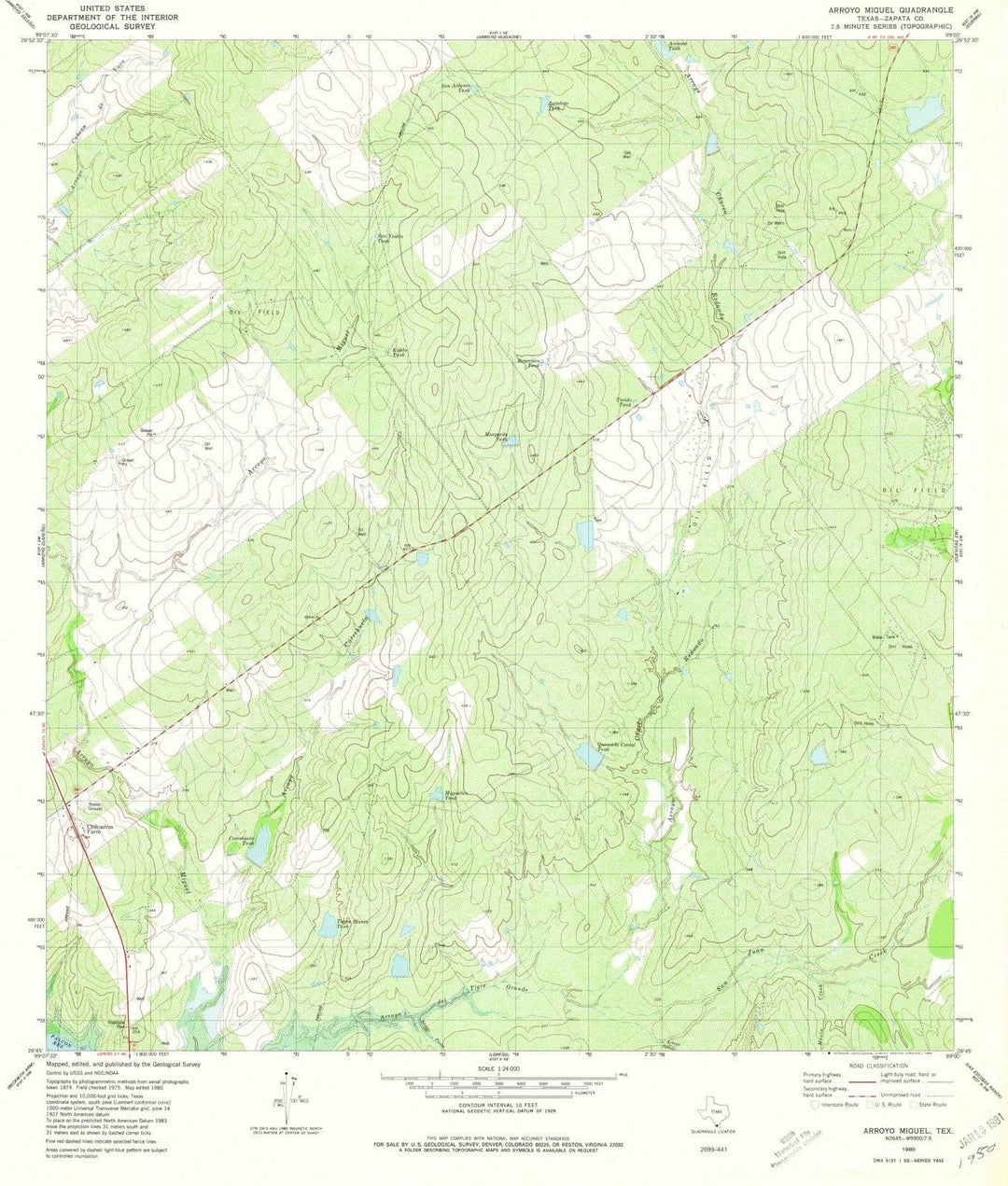 1980 Arroyo Miguel, TX - Texas - USGS Topographic Map
