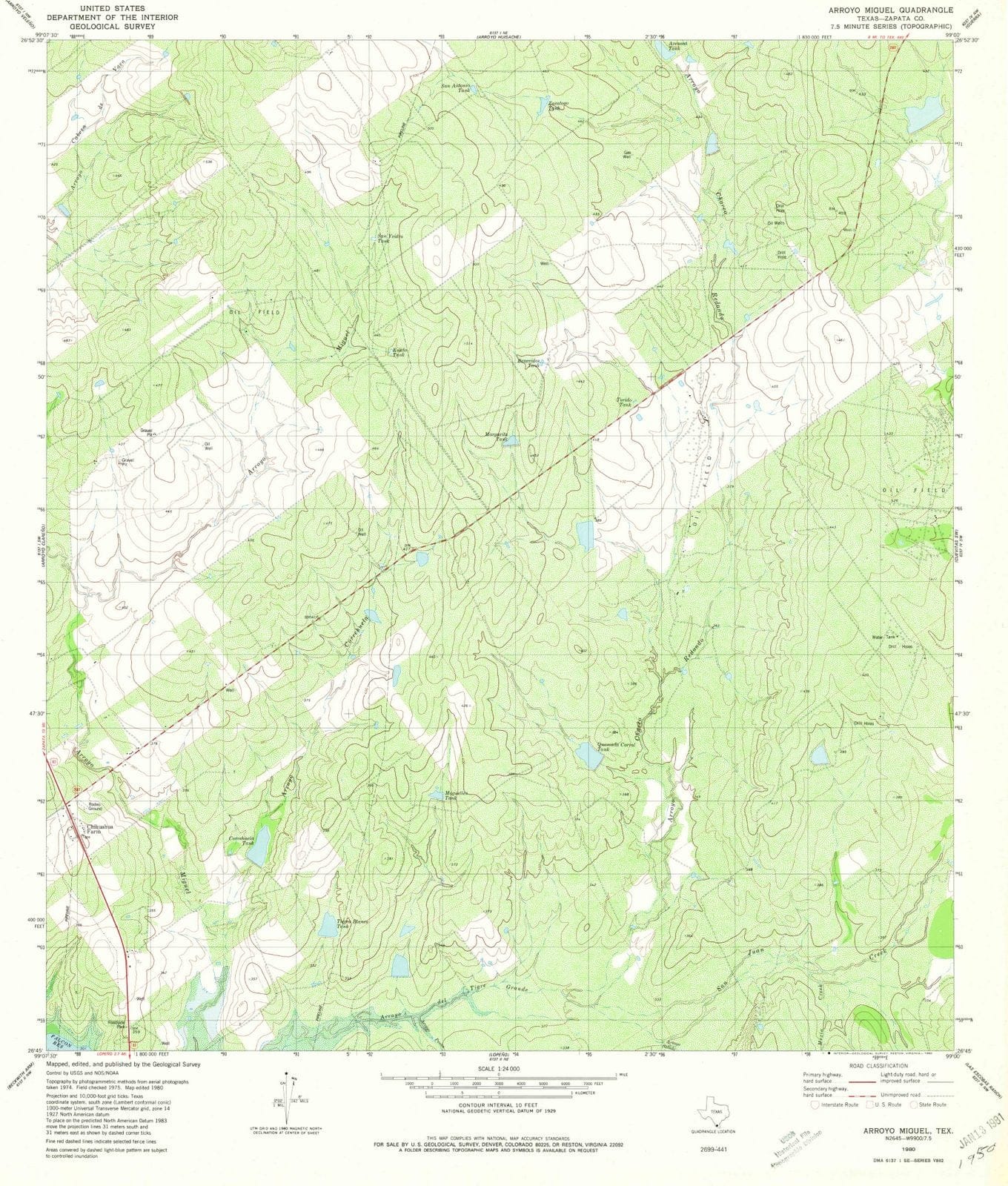 1980 Arroyo Miguel, TX - Texas - USGS Topographic Map