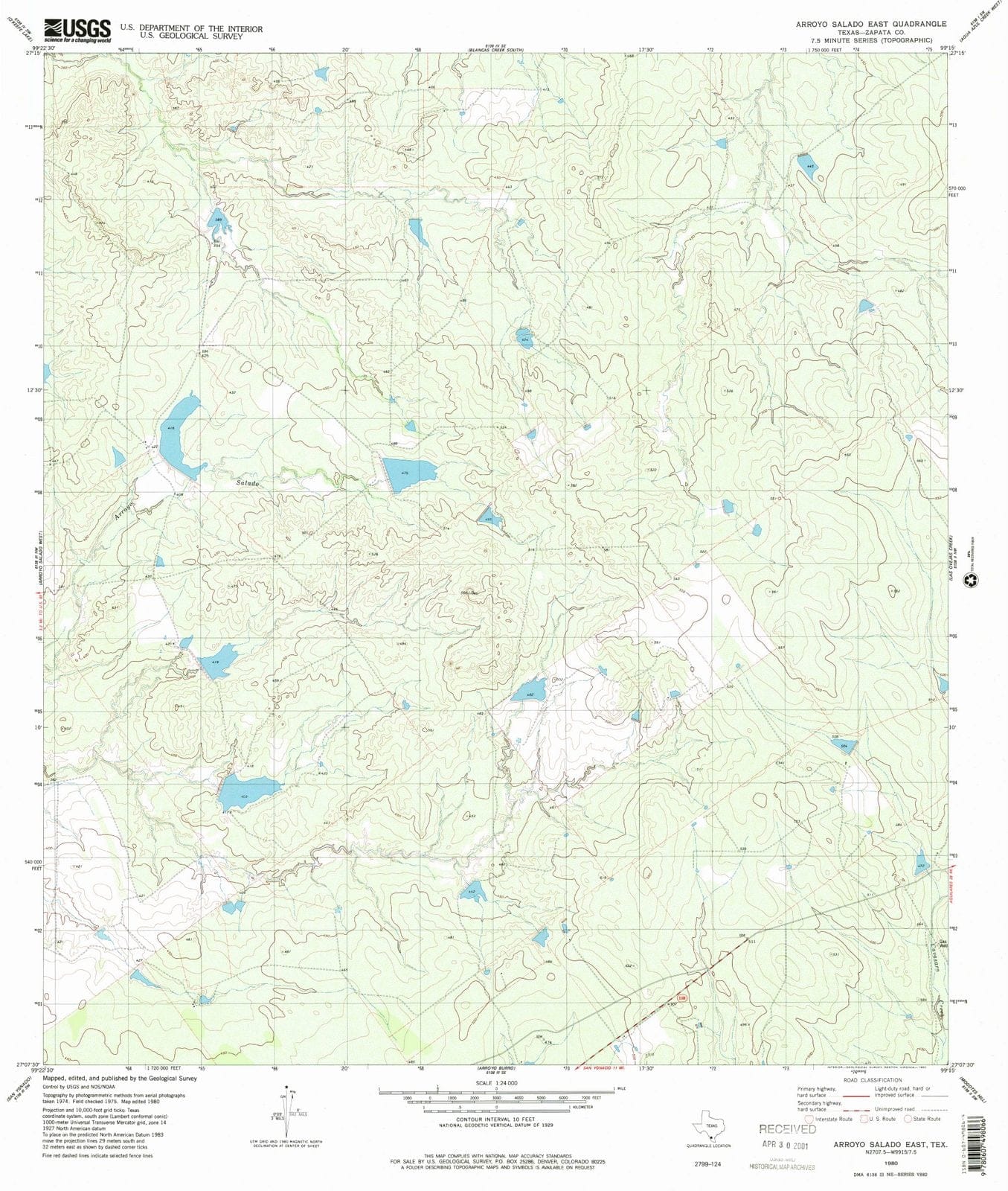 1980 Arroyo Salado East, TX - Texas - USGS Topographic Map