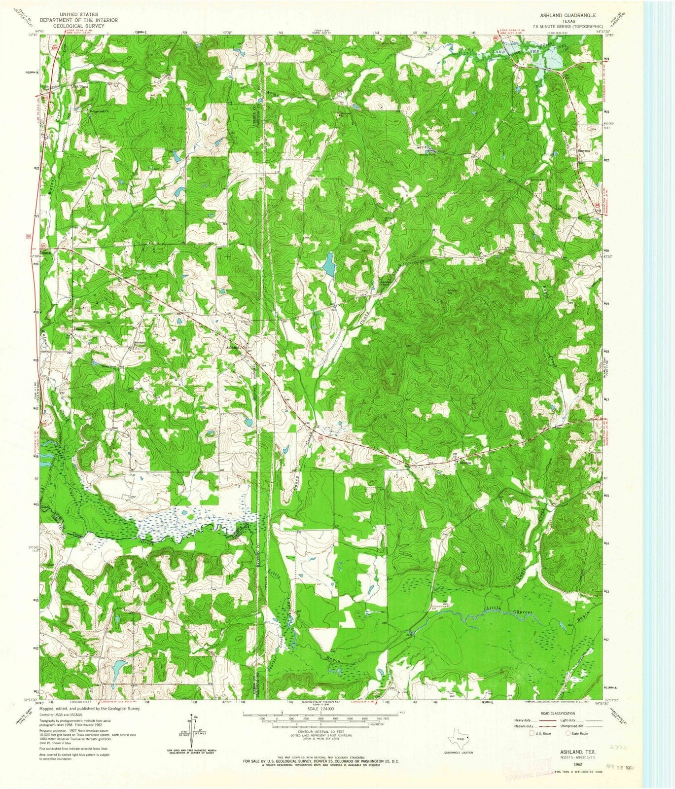 1962 Ashland, TX - Texas - USGS Topographic Map