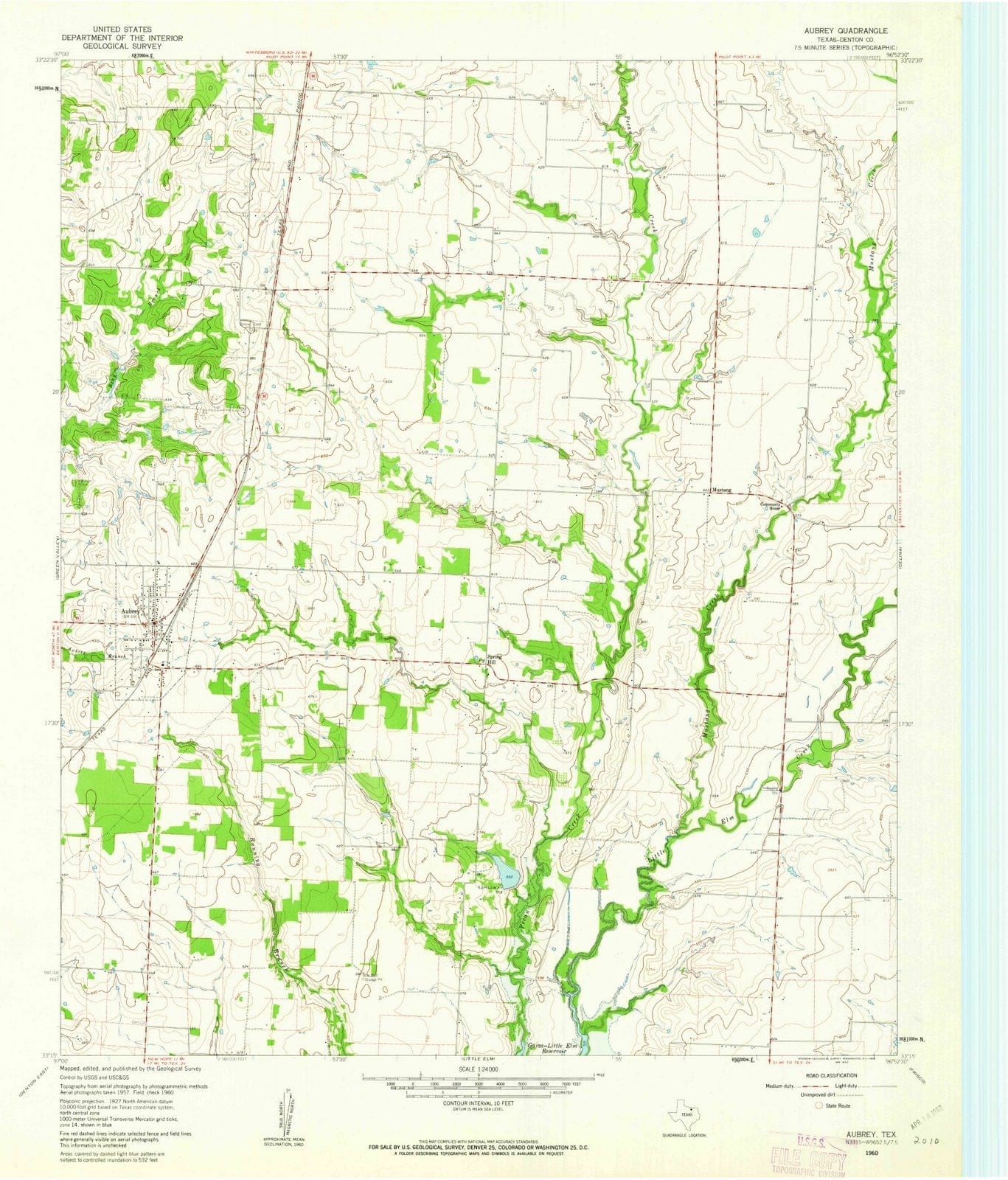 1960 Aubrey, TX - Texas - USGS Topographic Map