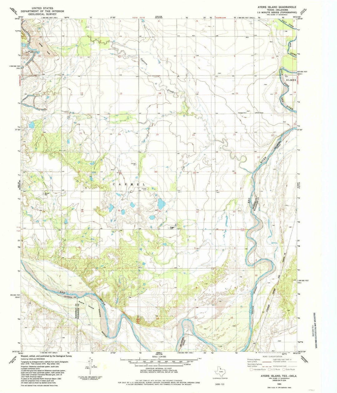 1985 Ayers Island, TX - Texas - USGS Topographic Map