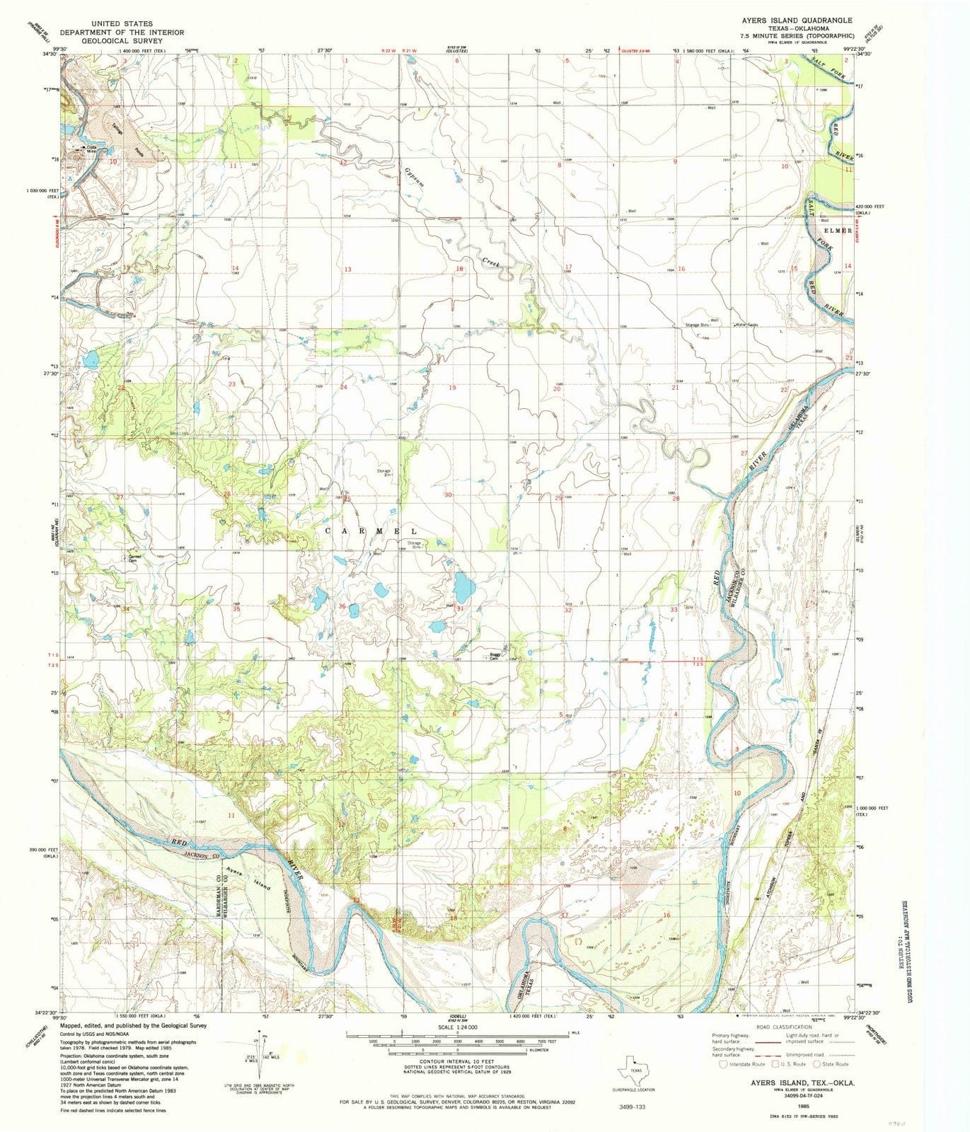 1985 Ayers Island, TX - Texas - USGS Topographic Map