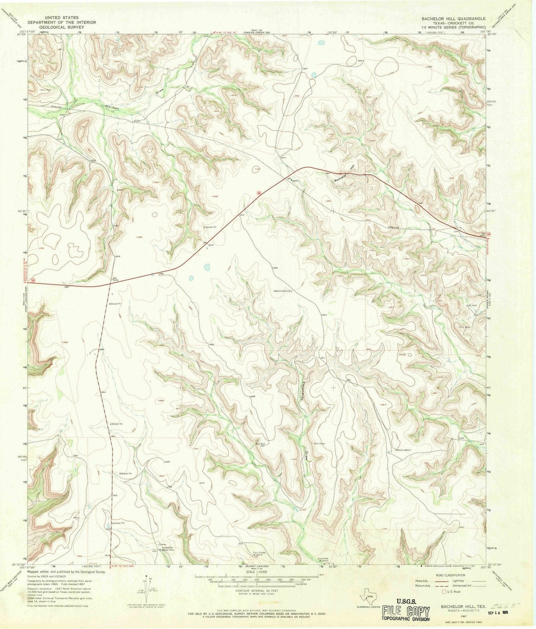 1967 Bachelor Hill, TX - Texas - USGS Topographic Map