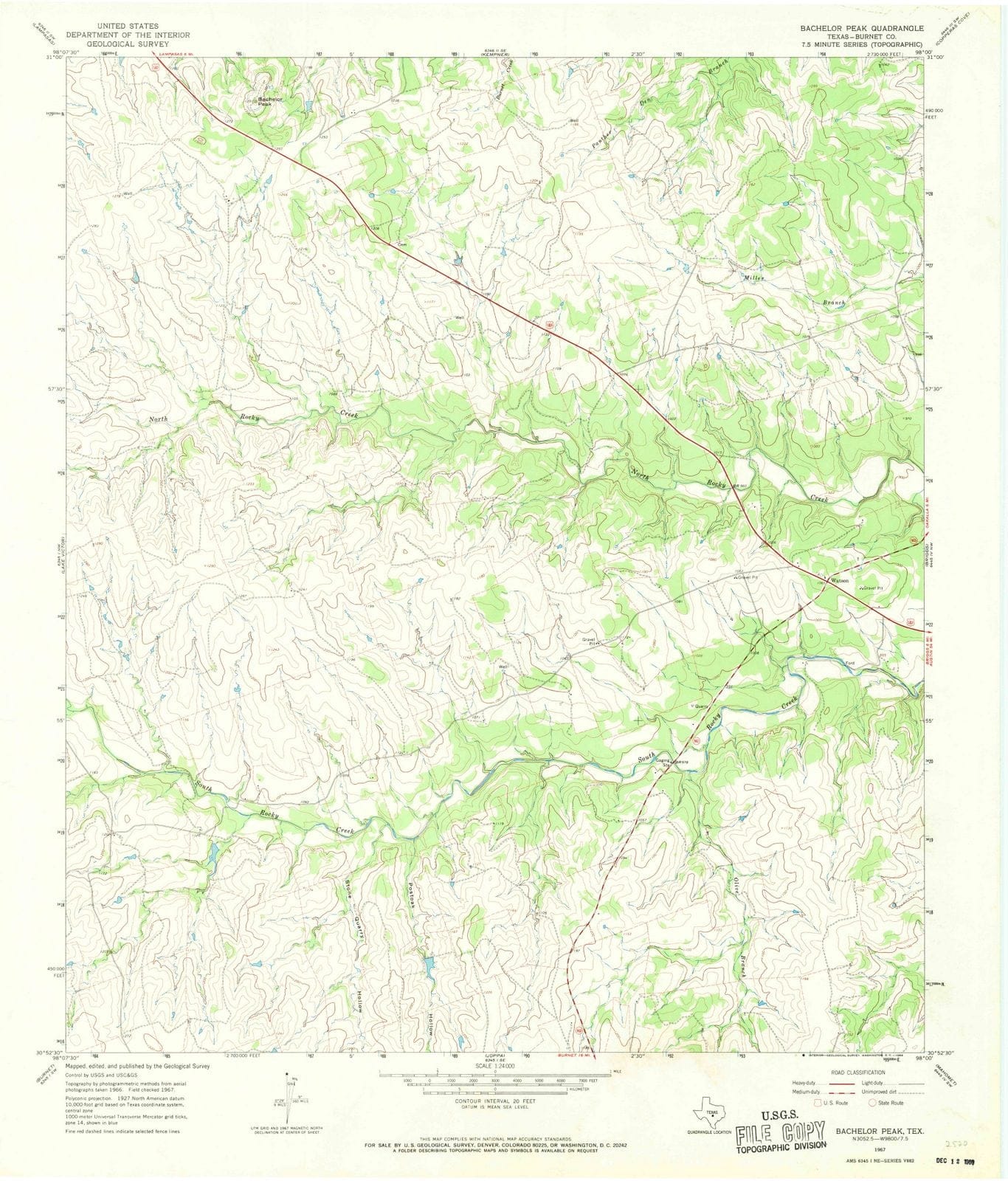 1967 Bachelor Peak, TX - Texas - USGS Topographic Map