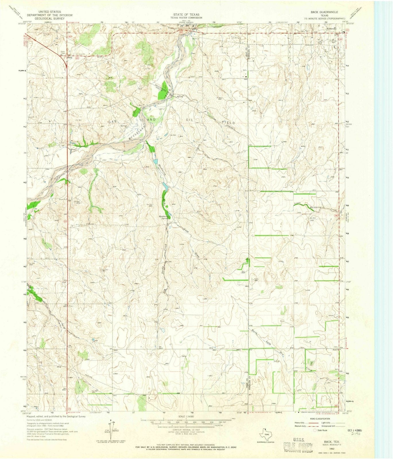 1962 Back, TX - Texas - USGS Topographic Map