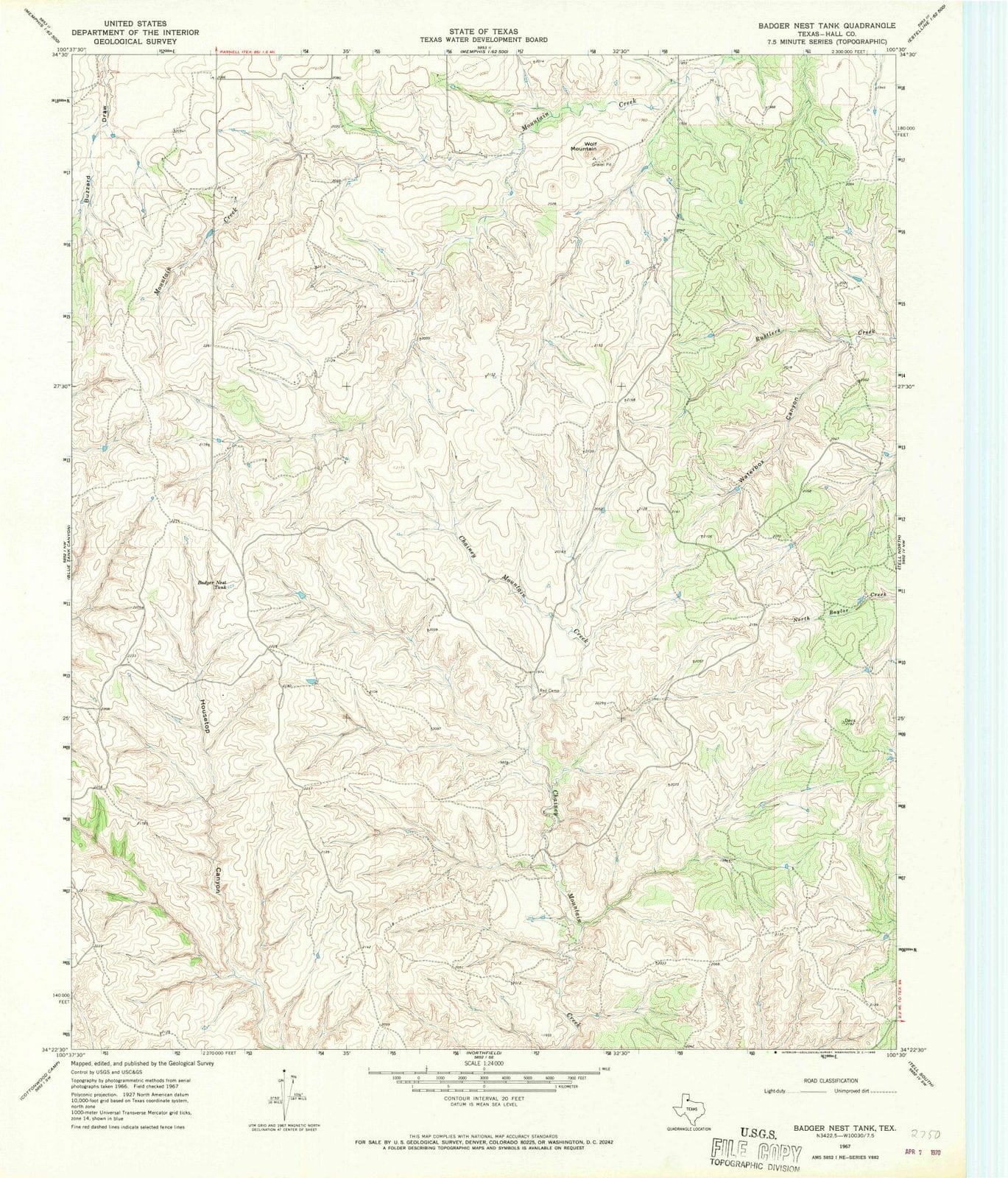 1967 Badgerst Tank, TX - Texas - USGS Topographic Map
