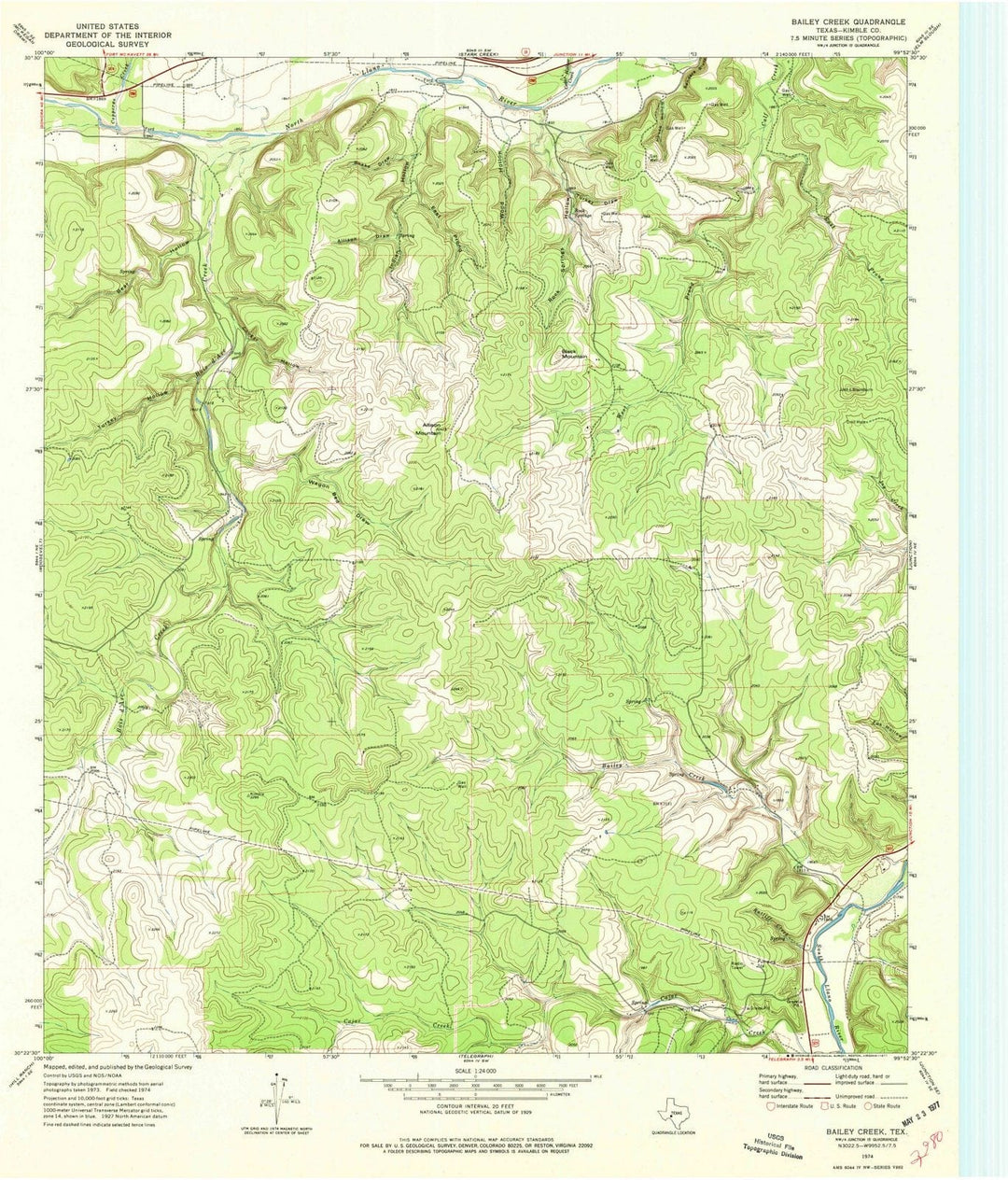 1974 Bailey Creek, TX - Texas - USGS Topographic Map