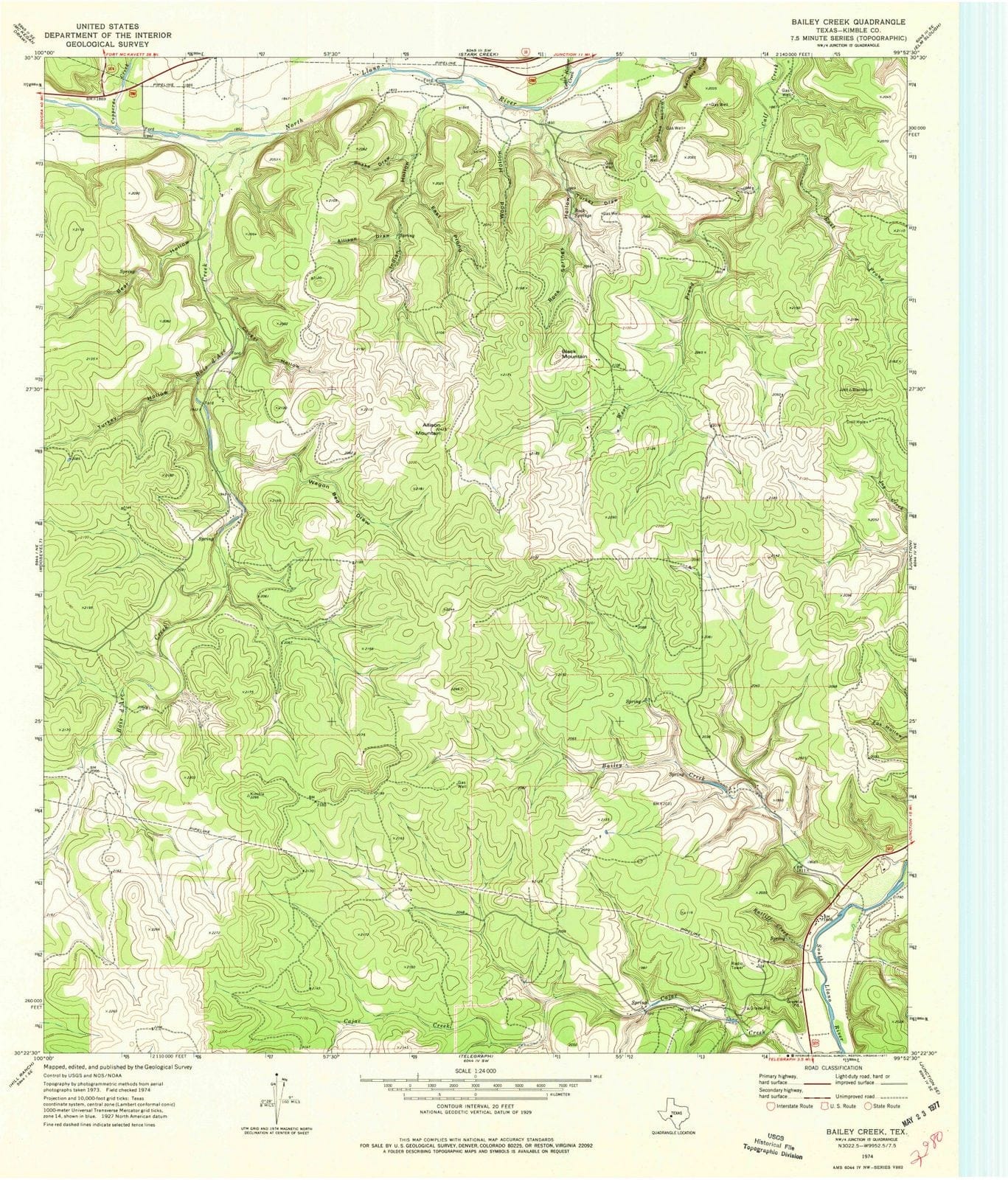 1974 Bailey Creek, TX - Texas - USGS Topographic Map