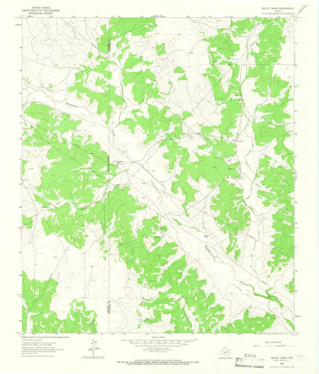 1964 Baileyraw, TX - Texas - USGS Topographic Map