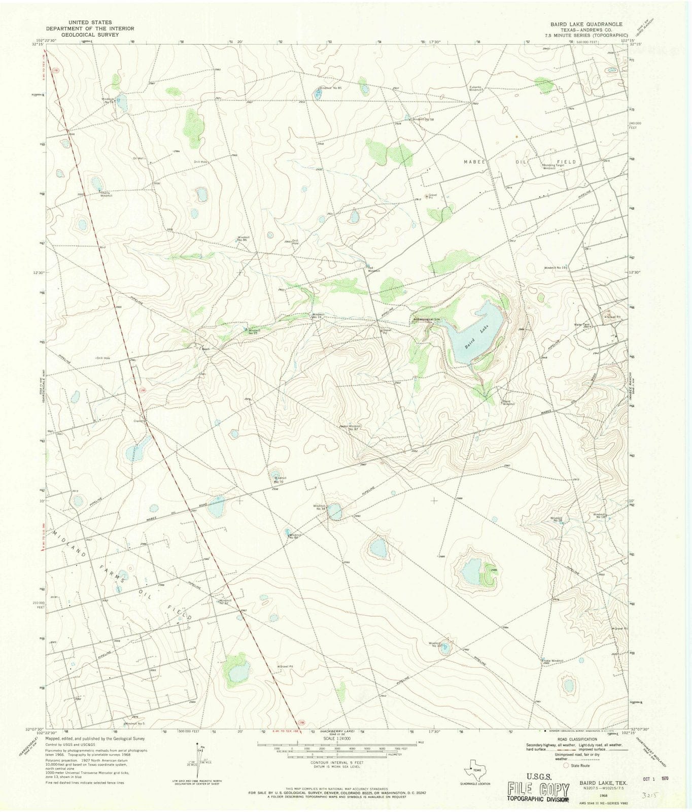 1968 Baird Lake, TX - Texas - USGS Topographic Map