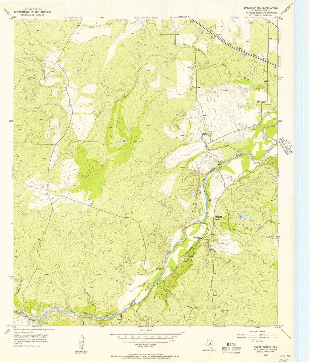 1955 Baker Spring, TX - Texas - USGS Topographic Map