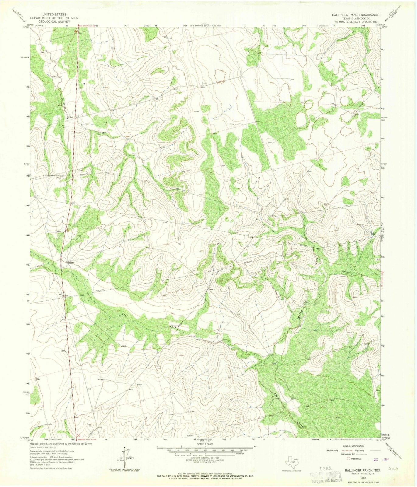 1963 Ballinger Ranch, TX - Texas - USGS Topographic Map
