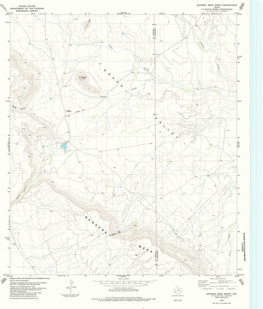 1983 Bandera Mesa North, TX - Texas - USGS Topographic Map