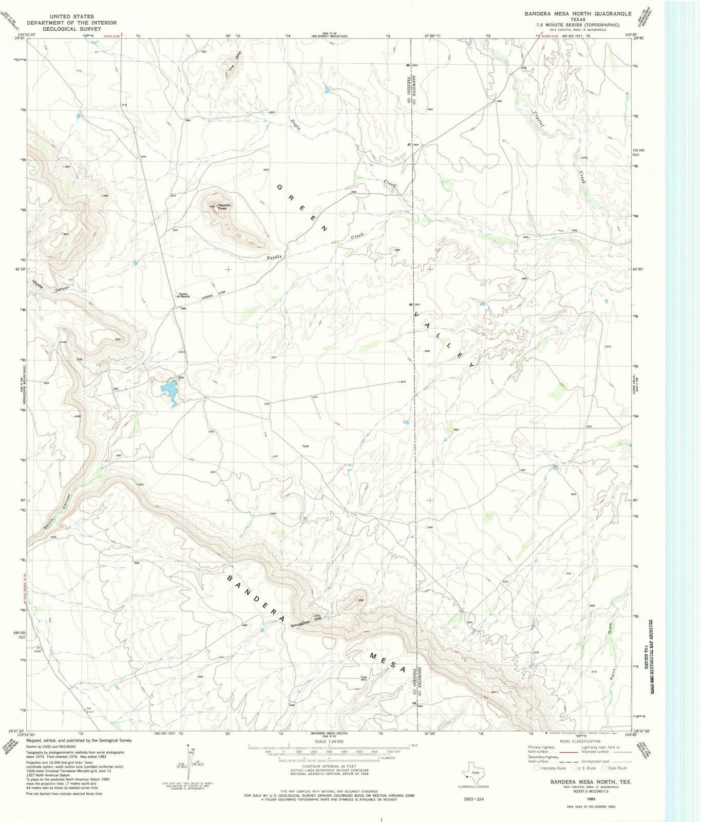 1983 Bandera Mesa North, TX - Texas - USGS Topographic Map