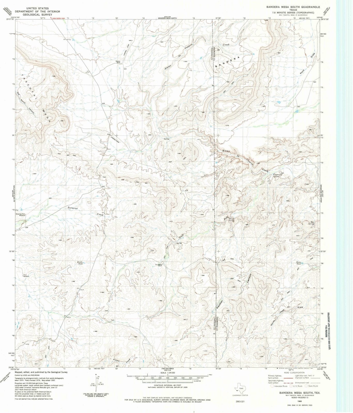 1983 Bandera Mesa South, TX - Texas - USGS Topographic Map