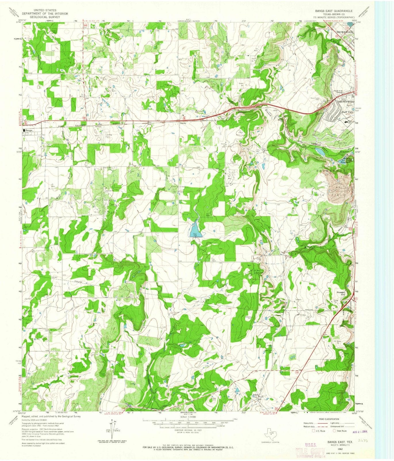 1962 Bangs East, TX - Texas - USGS Topographic Map