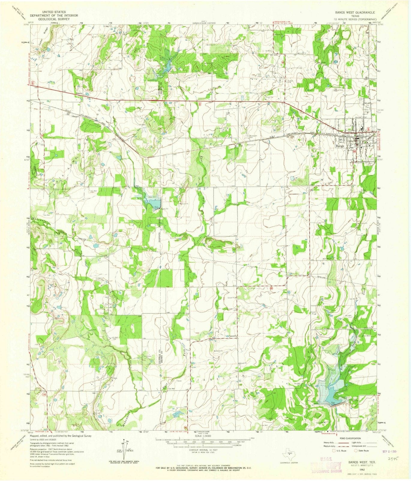 1962 Bangs West, TX - Texas - USGS Topographic Map