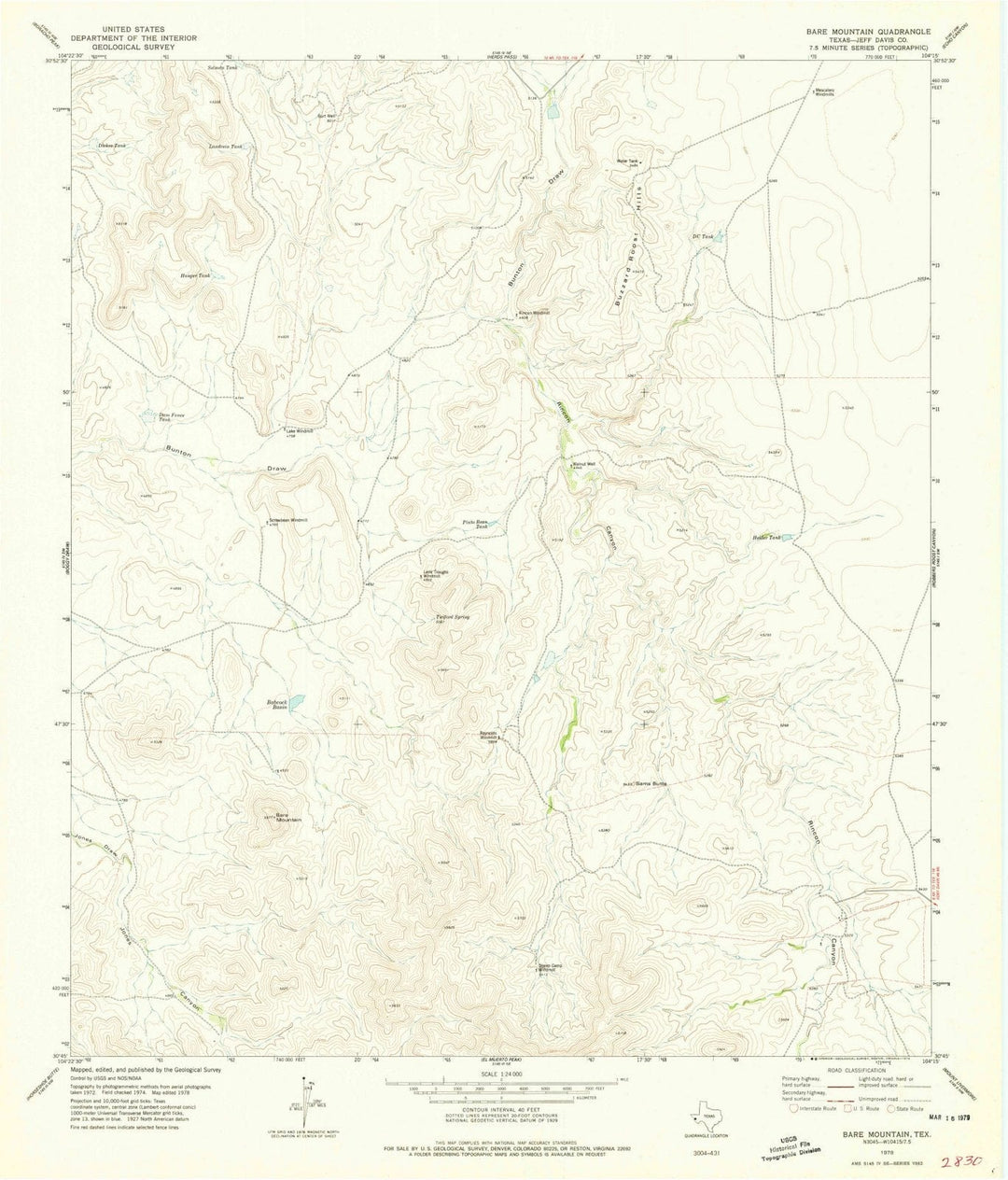 1978 Bare Mountain, TX - Texas - USGS Topographic Map