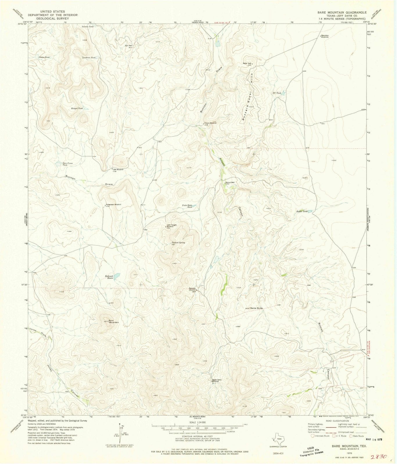 1978 Bare Mountain, TX - Texas - USGS Topographic Map