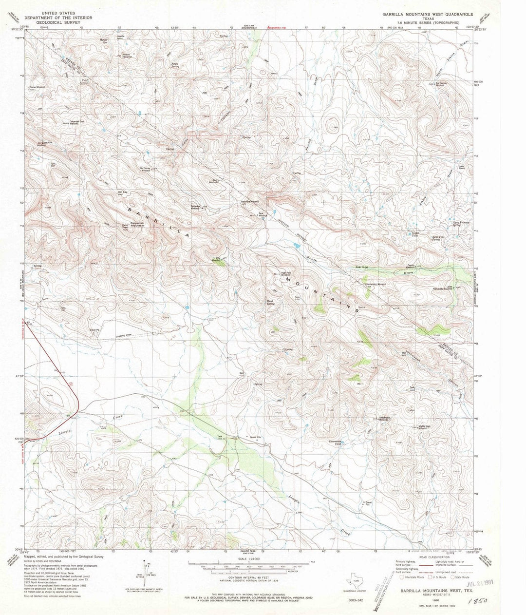 1980 Barrilla Mountains West, TX - Texas - USGS Topographic Map