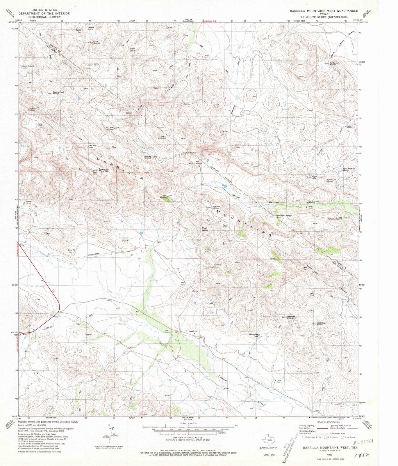 1980 Barrilla Mountains West, TX - Texas - USGS Topographic Map