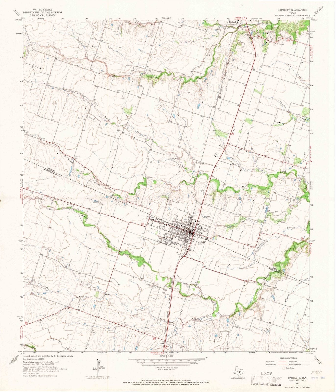 1964 Bartlett, TX - Texas - USGS Topographic Map