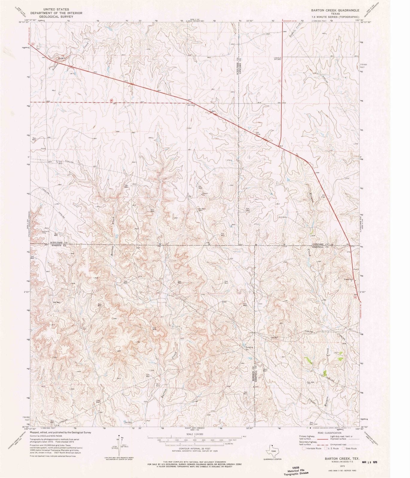1973 Barton Creek, TX - Texas - USGS Topographic Map