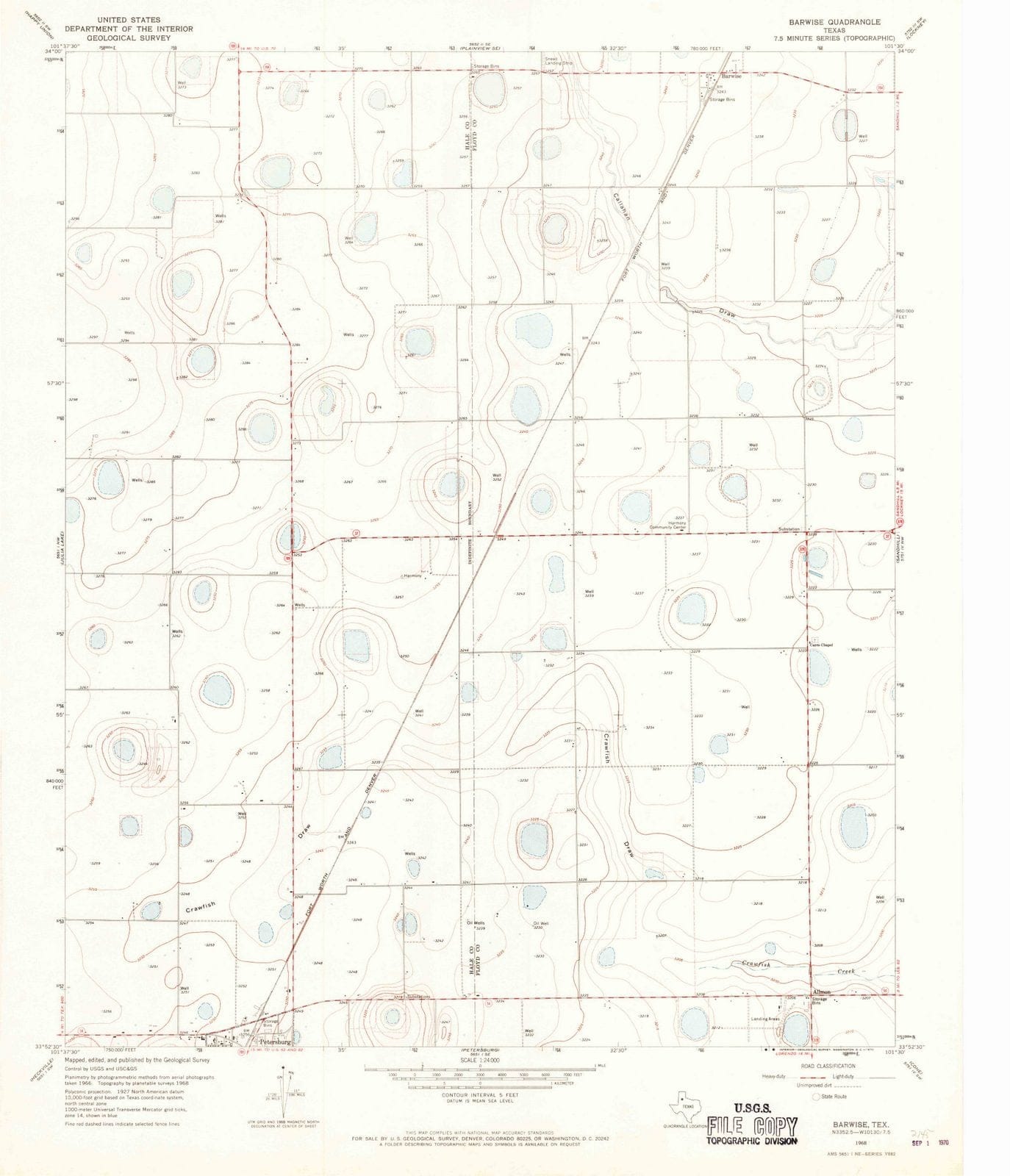 1968 Barwise, TX - Texas - USGS Topographic Map