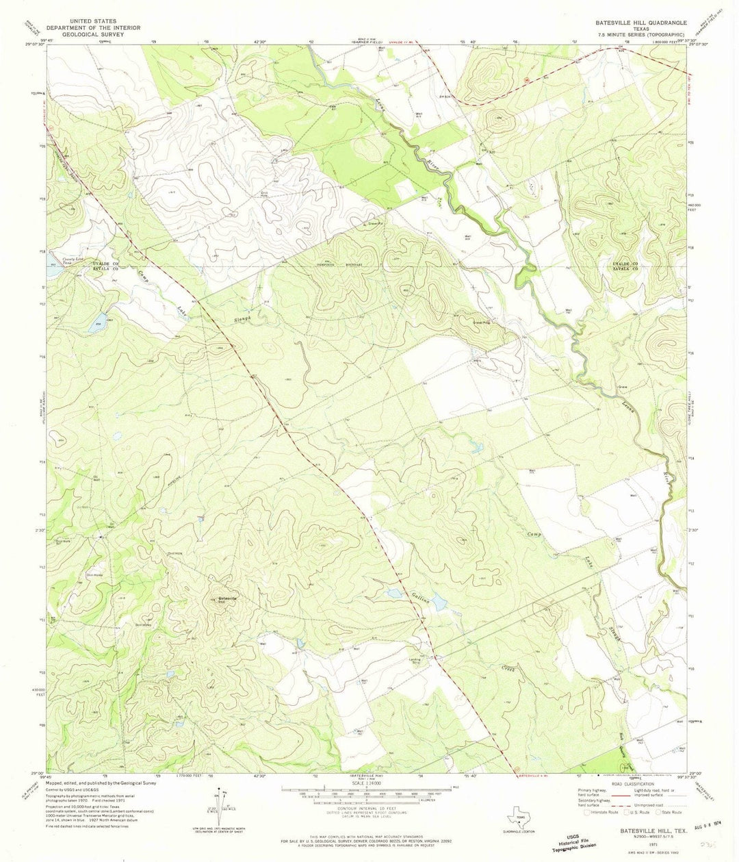 1971 Batesville Hill, TX - Texas - USGS Topographic Map