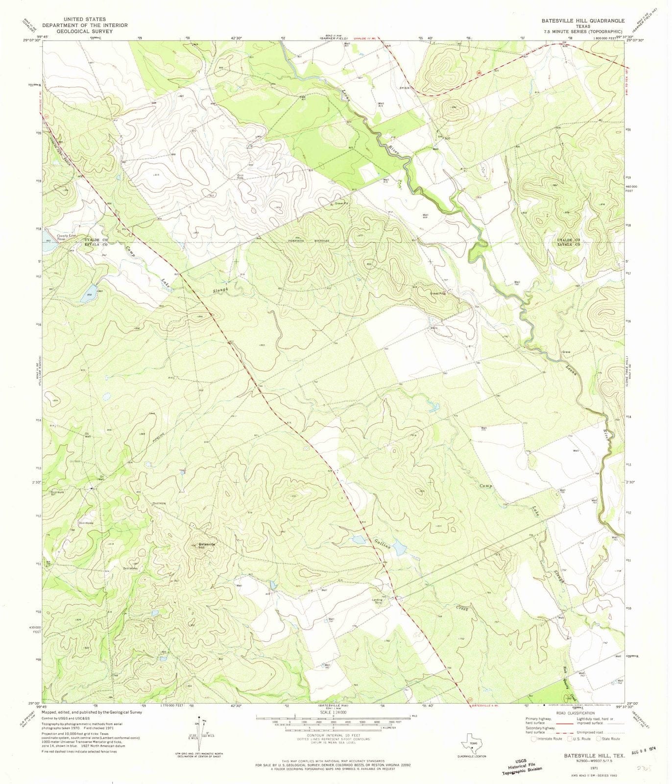 1971 Batesville Hill, TX - Texas - USGS Topographic Map