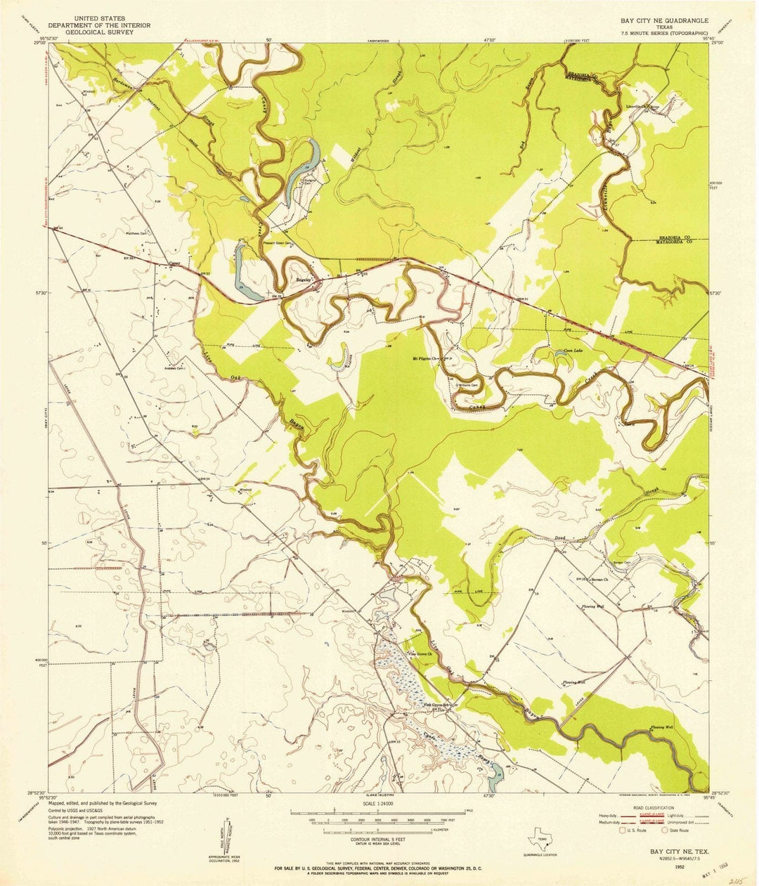 1952 Bay City, TX - Texas - USGS Topographic Map