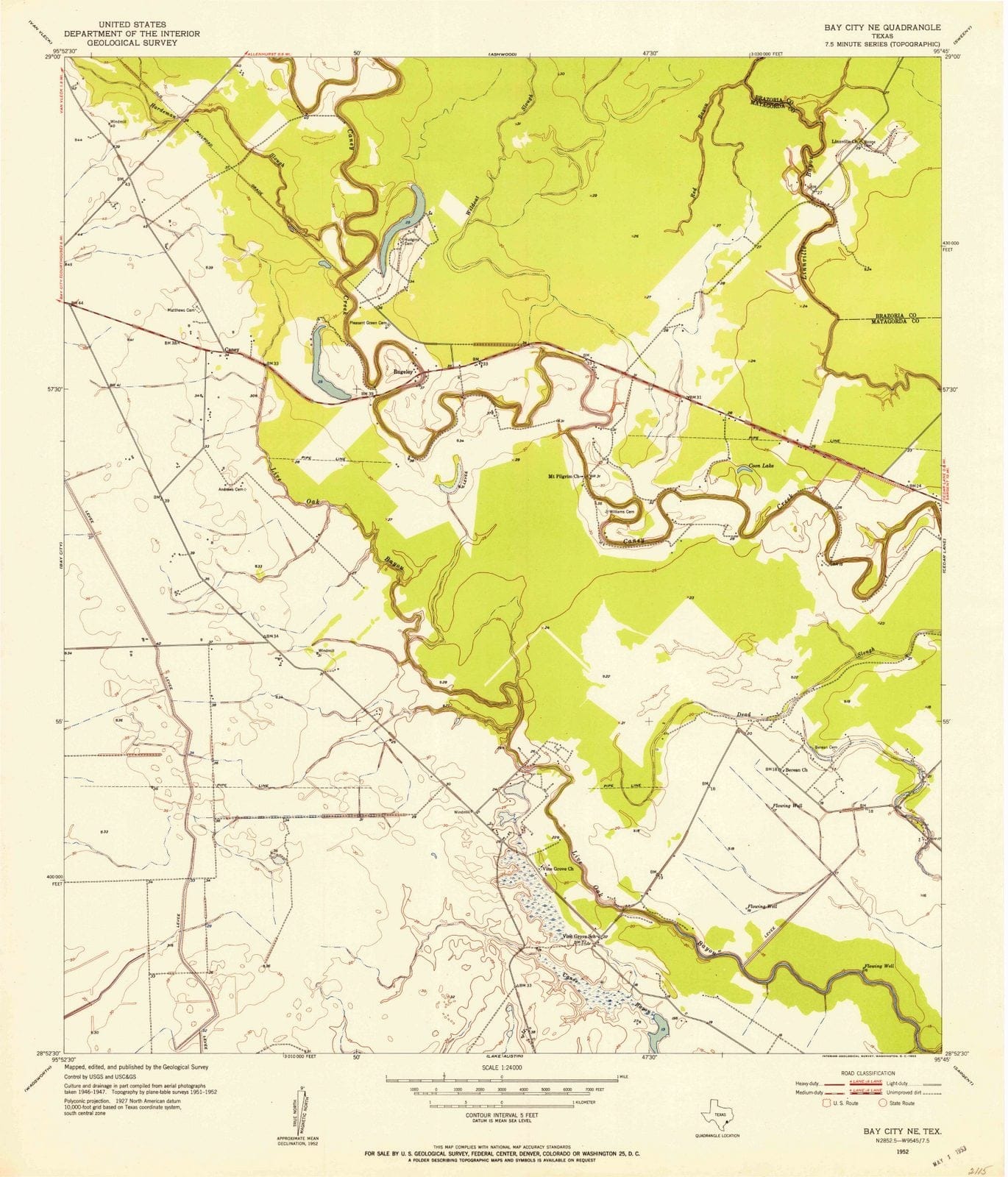 1952 Bay City, TX - Texas - USGS Topographic Map