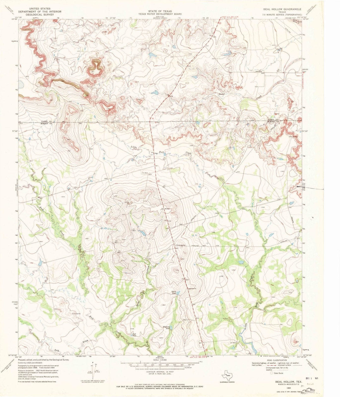 1969 Beal Hollow, TX - Texas - USGS Topographic Map