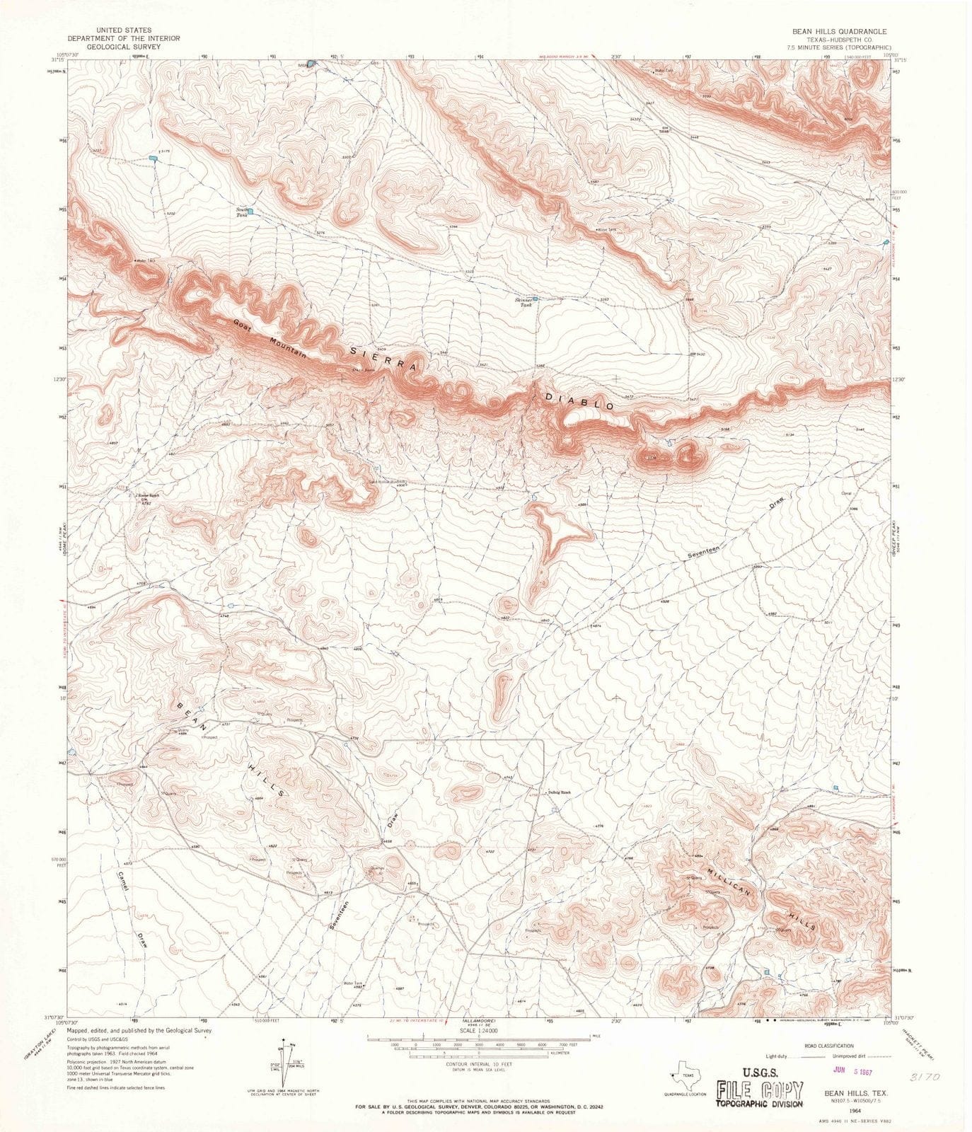 1964 Bean Hills, TX - Texas - USGS Topographic Map