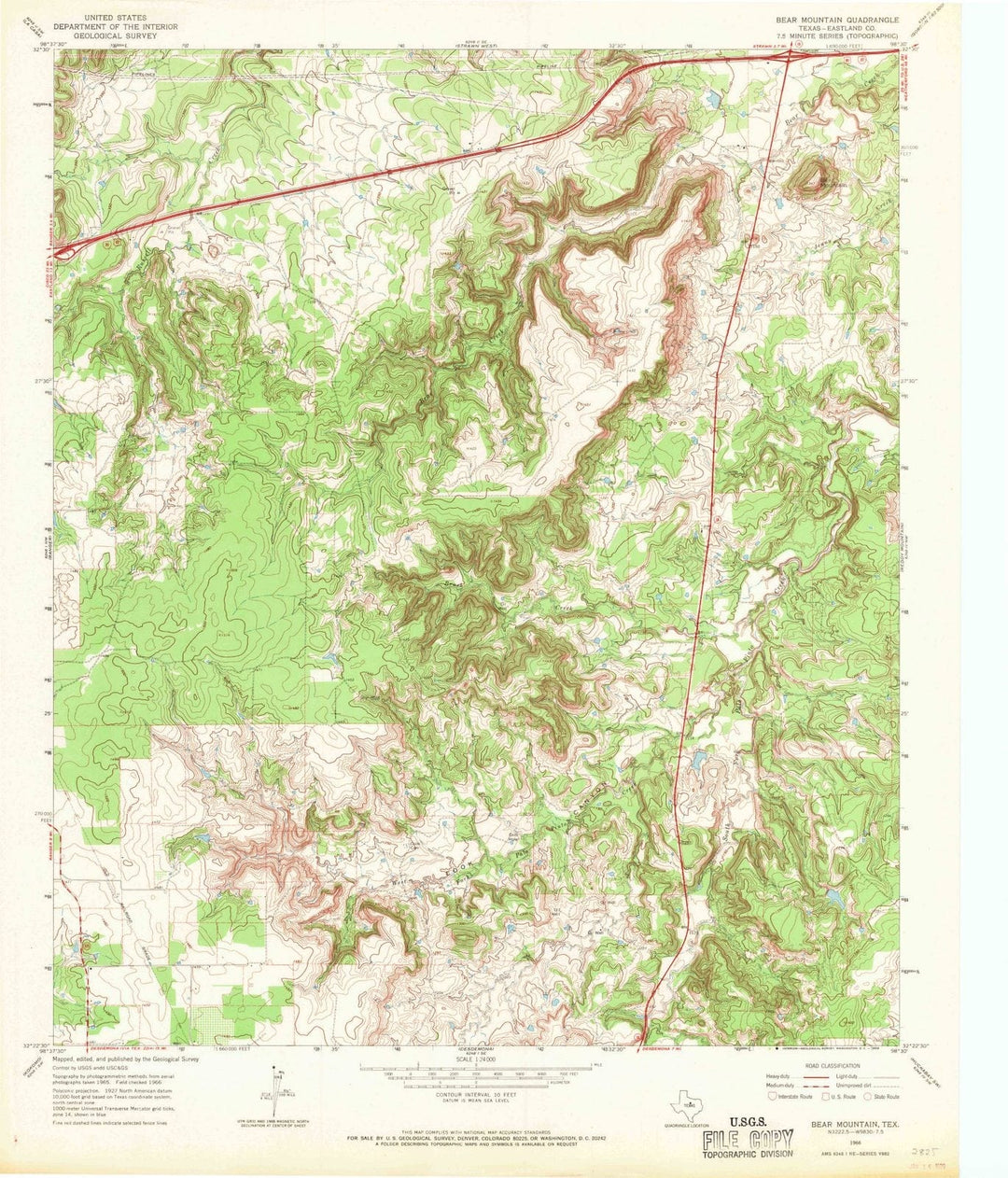 1966 Bear Mountain, TX - Texas - USGS Topographic Map