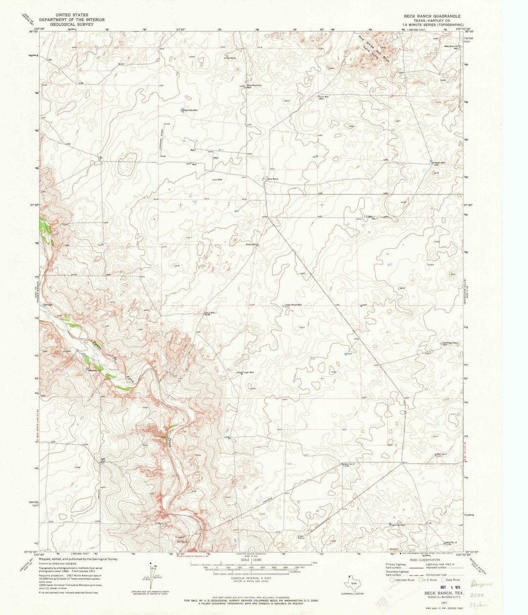 1971 Beck Ranch, TX - Texas - USGS Topographic Map