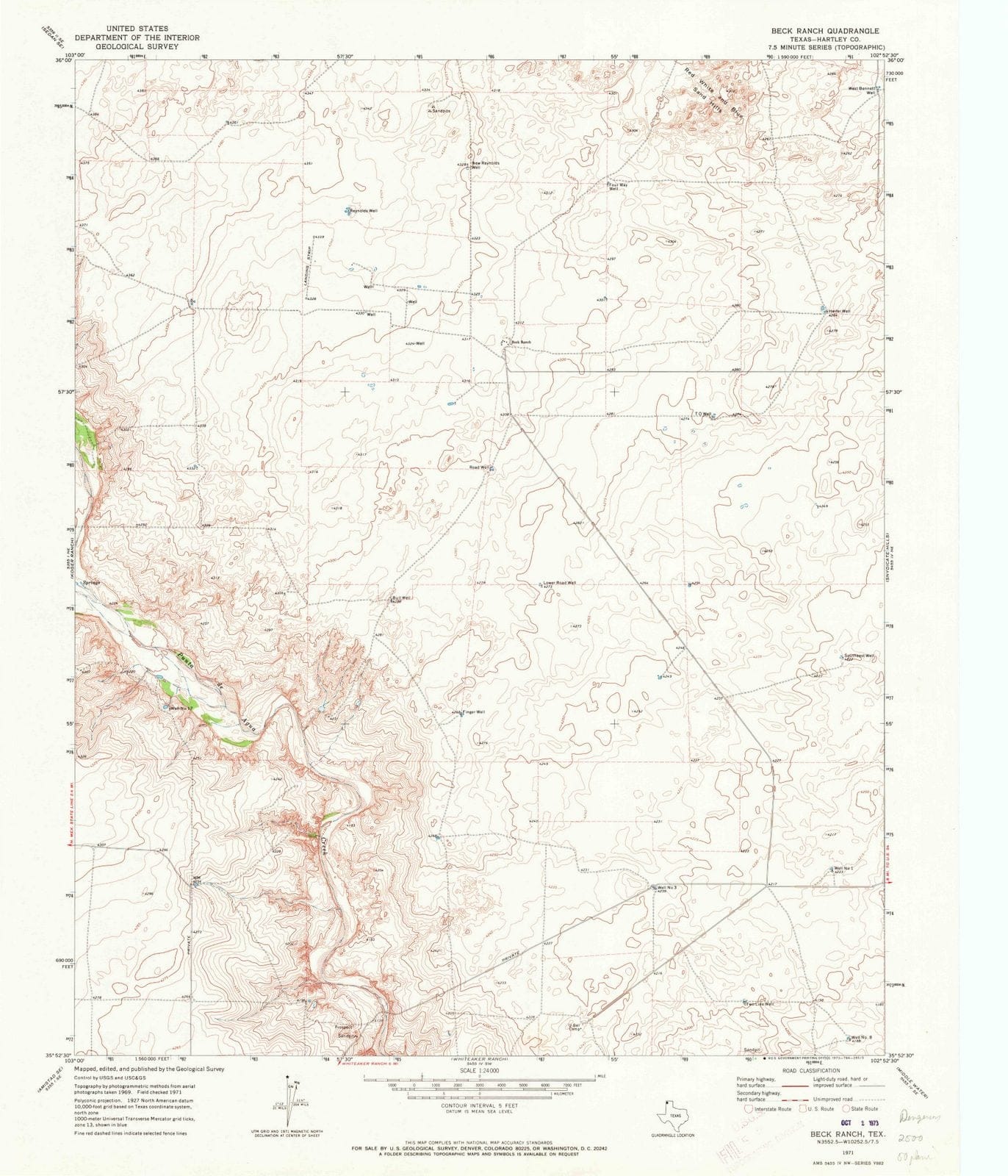 1971 Beck Ranch, TX - Texas - USGS Topographic Map